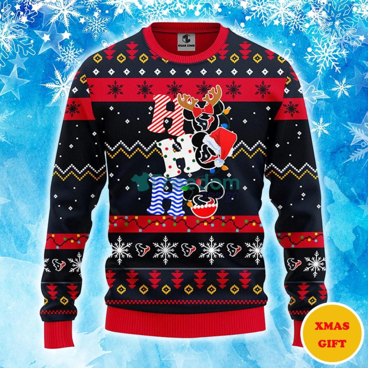 Houston Texans HoHoHo Mickey Christmas AOP Sweater Product Photo 1