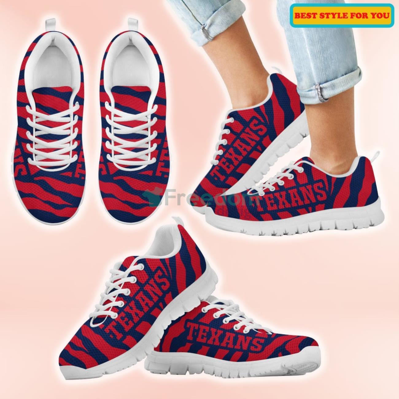 Houston Texans Tiger Skin Stripes Pattern Printed Casual Sneakers For Sport Fans Product Photo 2