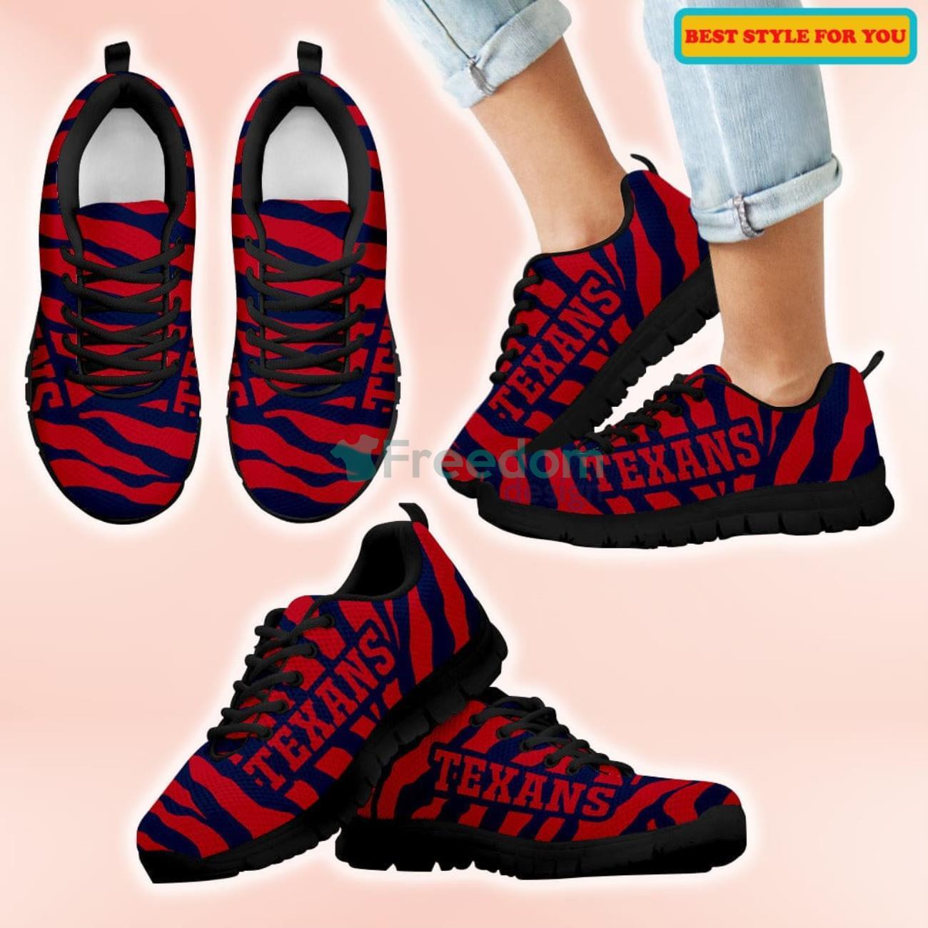 Houston Texans Tiger Skin Stripes Pattern Printed Casual Sneakers For Sport Fans Product Photo 1