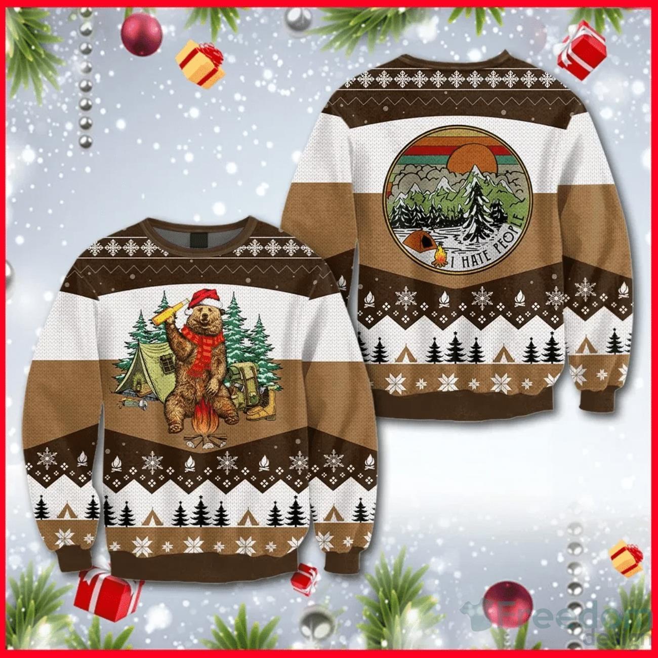 I Hate People Bear Beer Brown Ugly Sweater For Christmas Product Photo 1