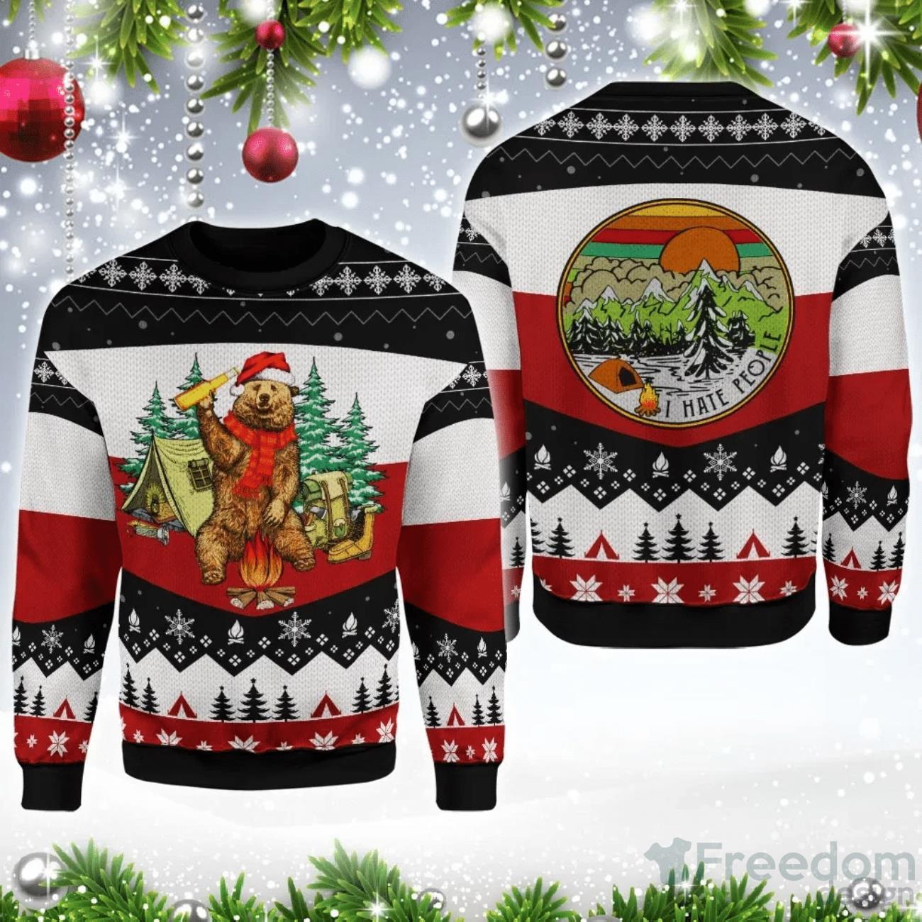 I Hate People Bear Beer Ugly Sweater For Christmas Product Photo 1