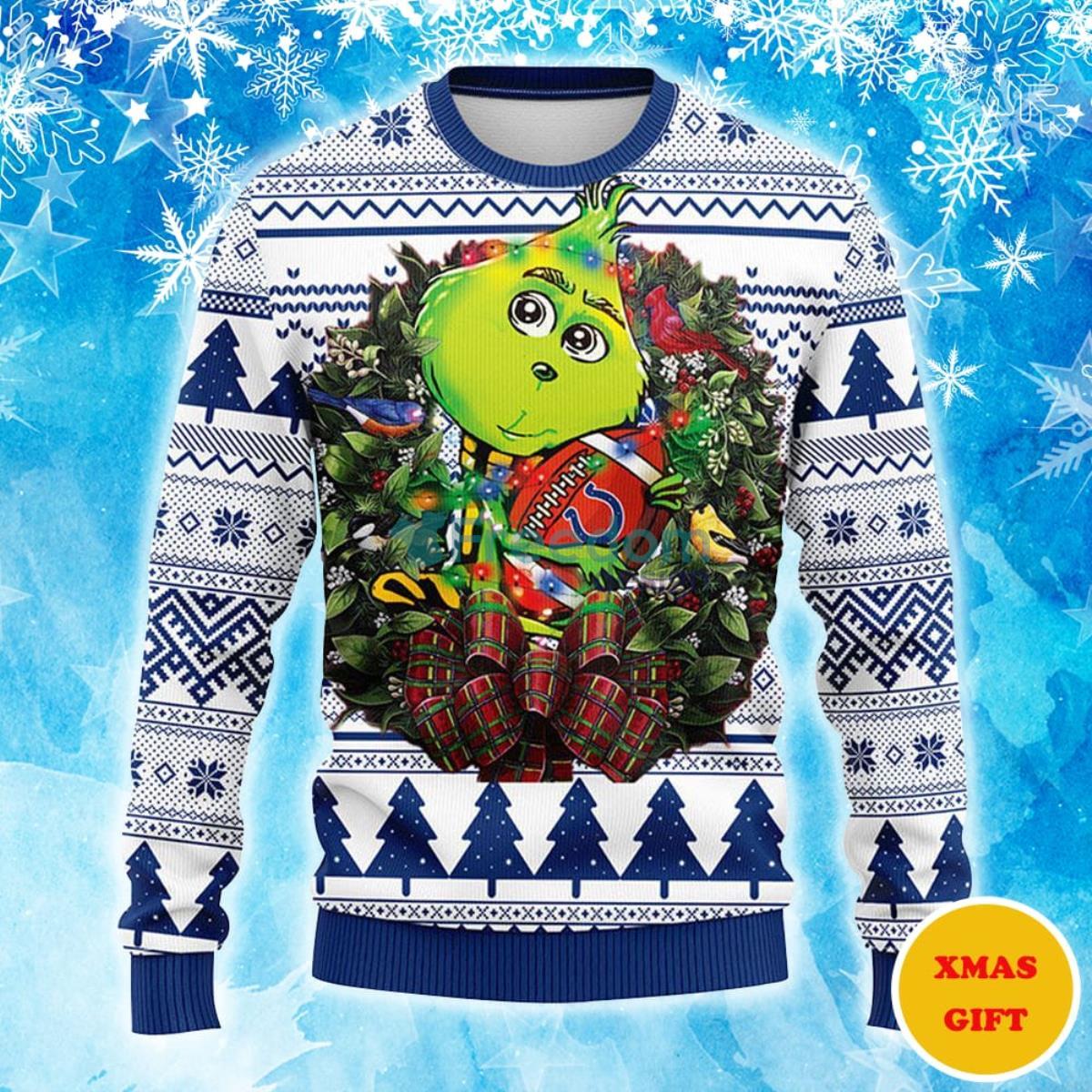 Indianapolis Colts Grinch Hug Christmas AOP Sweater Product Photo 1