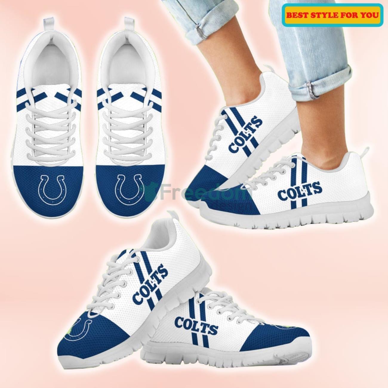 Indianapolis Colts Line Stripe Logo Bottom Casual Sneakers For Sport Fans Product Photo 2