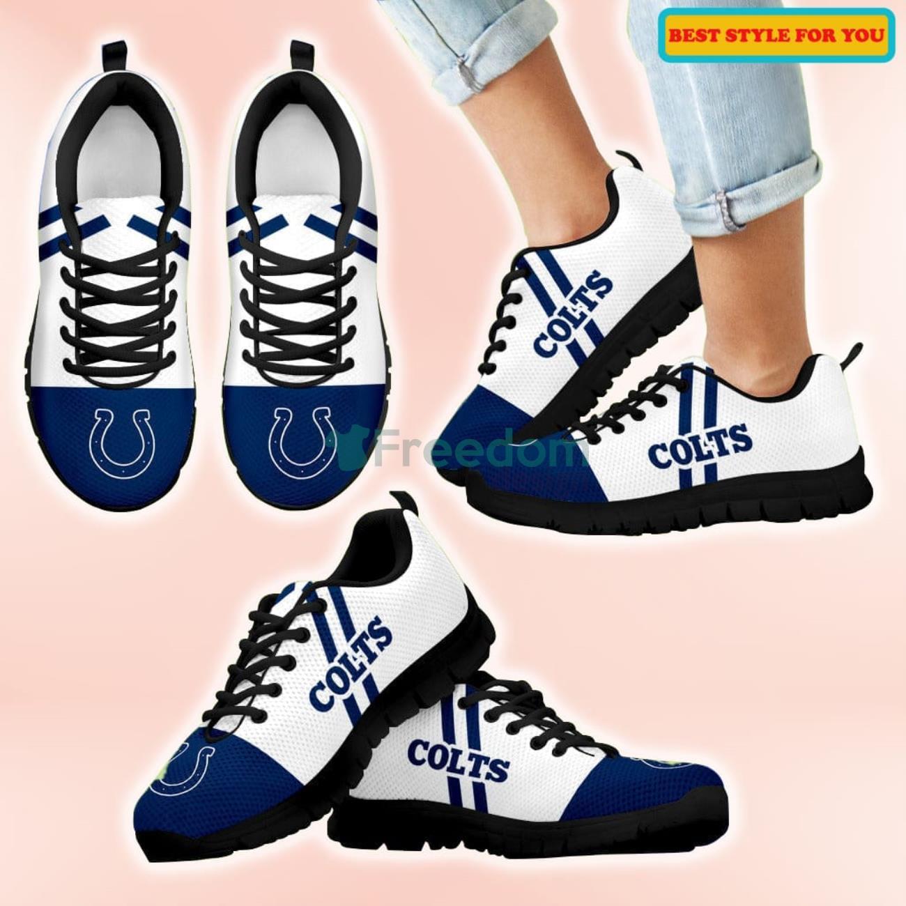 Indianapolis Colts Line Stripe Logo Bottom Casual Sneakers For Sport Fans Product Photo 1