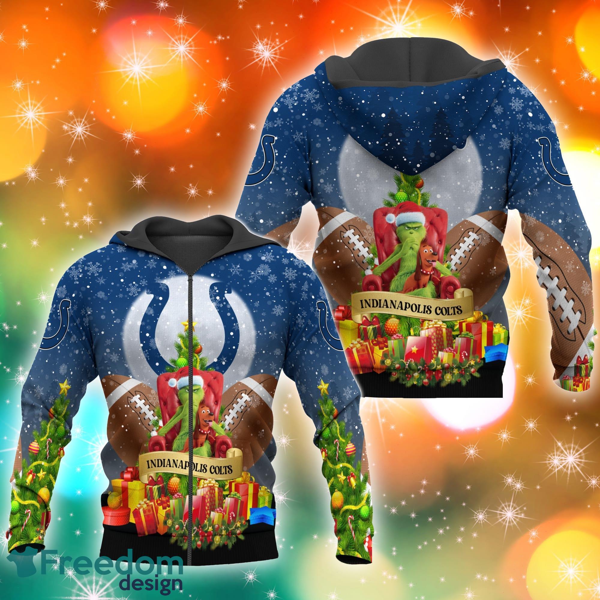 Indianapolis Colts NFL Grinch Christmas Tree 3D Hoodie Pullover