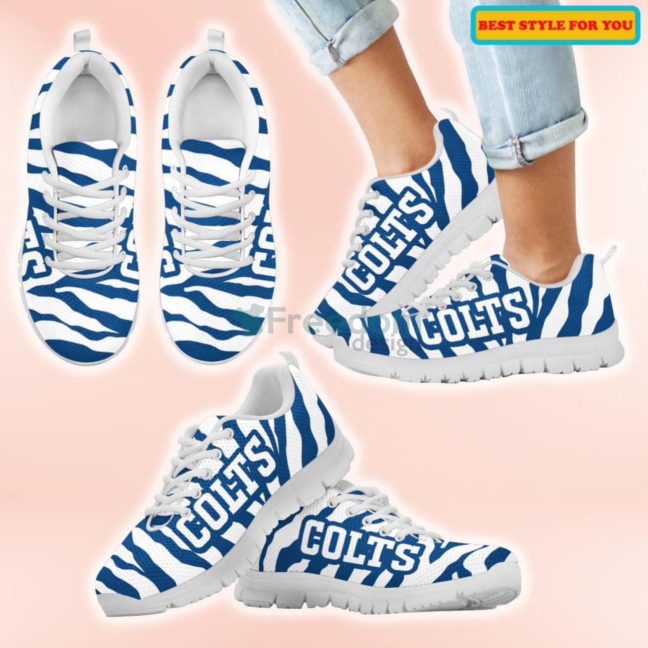 Indianapolis Colts Tiger Skin Stripes Pattern Printed Casual Sneakers For Sport Fans Product Photo 2