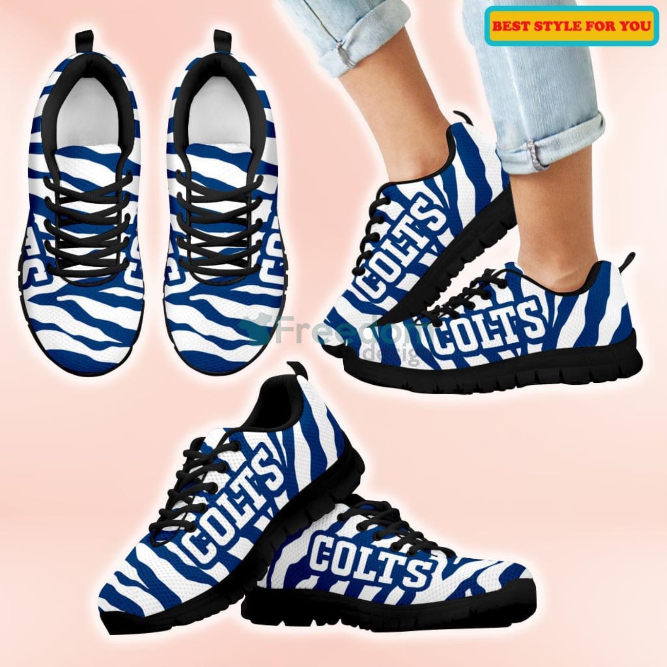 Indianapolis Colts Tiger Skin Stripes Pattern Printed Casual Sneakers For Sport Fans Product Photo 1