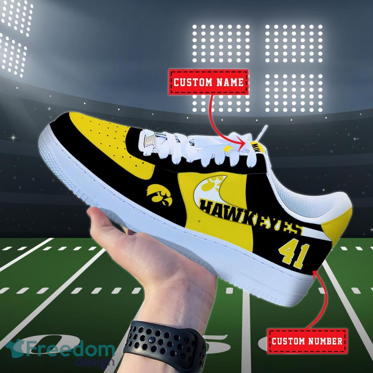 Iowa Hawkeyes NCAA Air Force Shoes Custom Name Product Photo 1