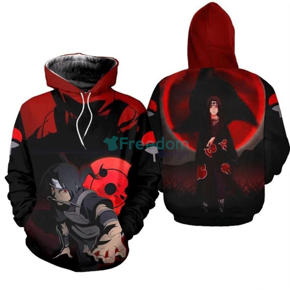 Itachi Sharingan Eyes Akatsuki Naruto Anime Manga Zip All Over Print 3D Hoodie Product Photo 1