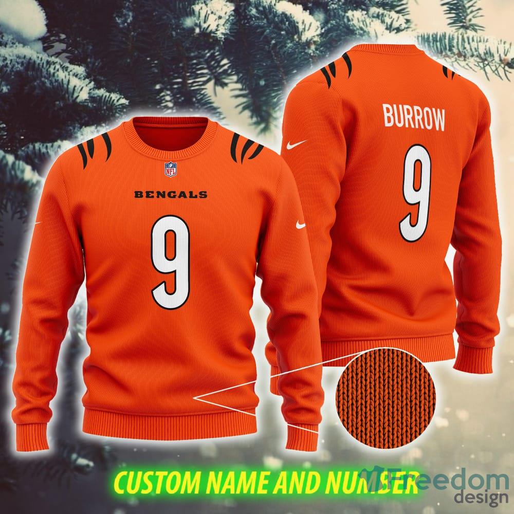 Joe Burrow 9 Cincinnati Bengals NFL Knitted Snowfall Ugly Christmas Sweater  Orange Custom Number And Name Gift Fans - Freedomdesign