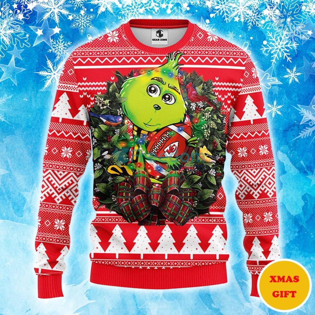 Kansas City Chiefs Grinch Hug Christmas AOP Sweater Product Photo 1