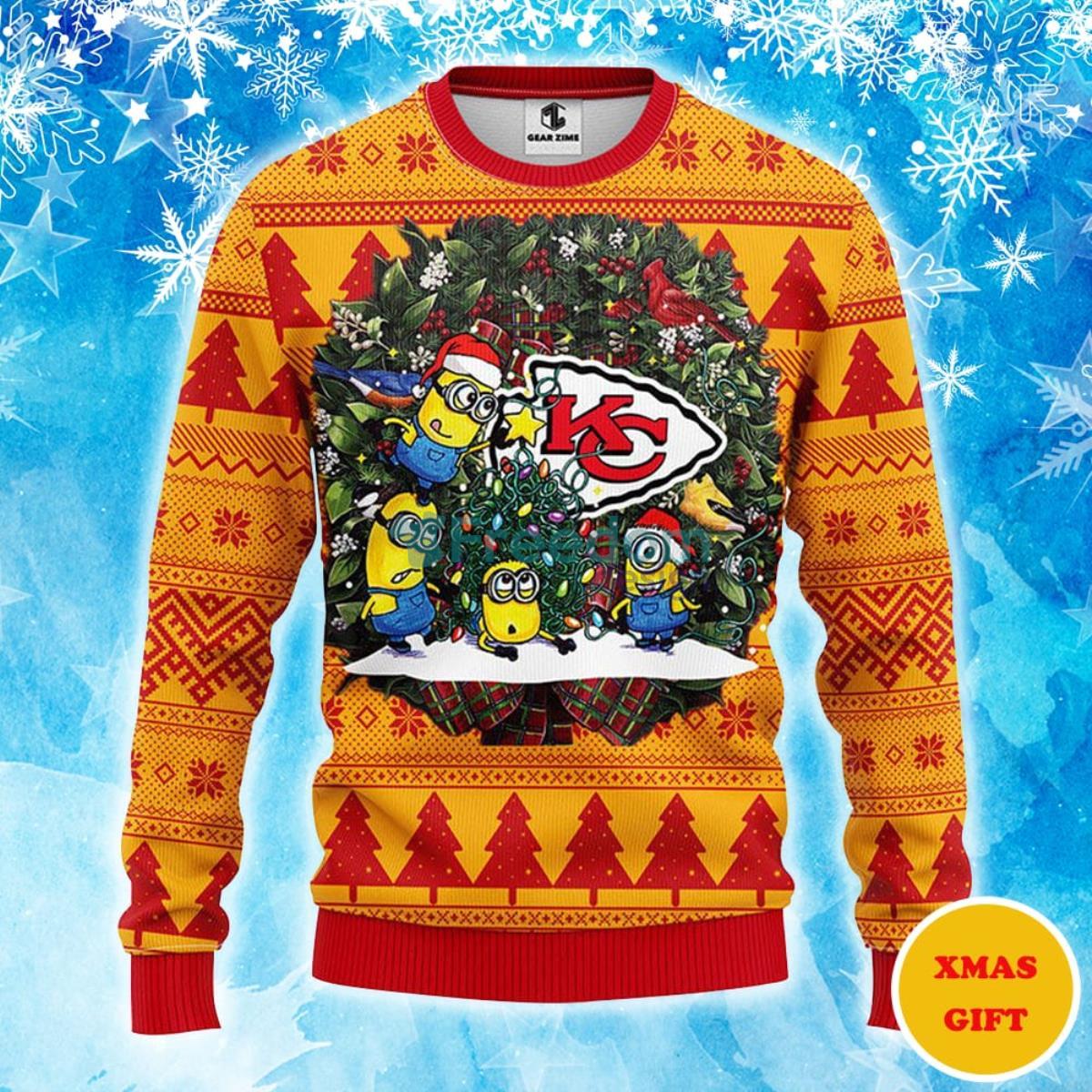 Kansas City Chiefs Minion Christmas AOP Sweater Product Photo 1