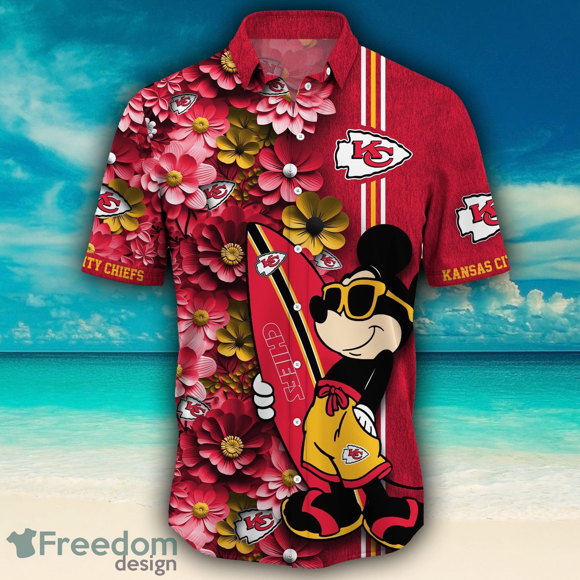 Kansas City Chiefs Surfboard Parttern Mickey Mouse Flower Hawaiian Shirt -  Freedomdesign