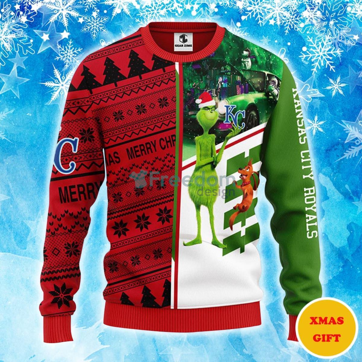 Kansas City Royals Grinch & Scooby-doo Christmas AOP Sweater Product Photo 1