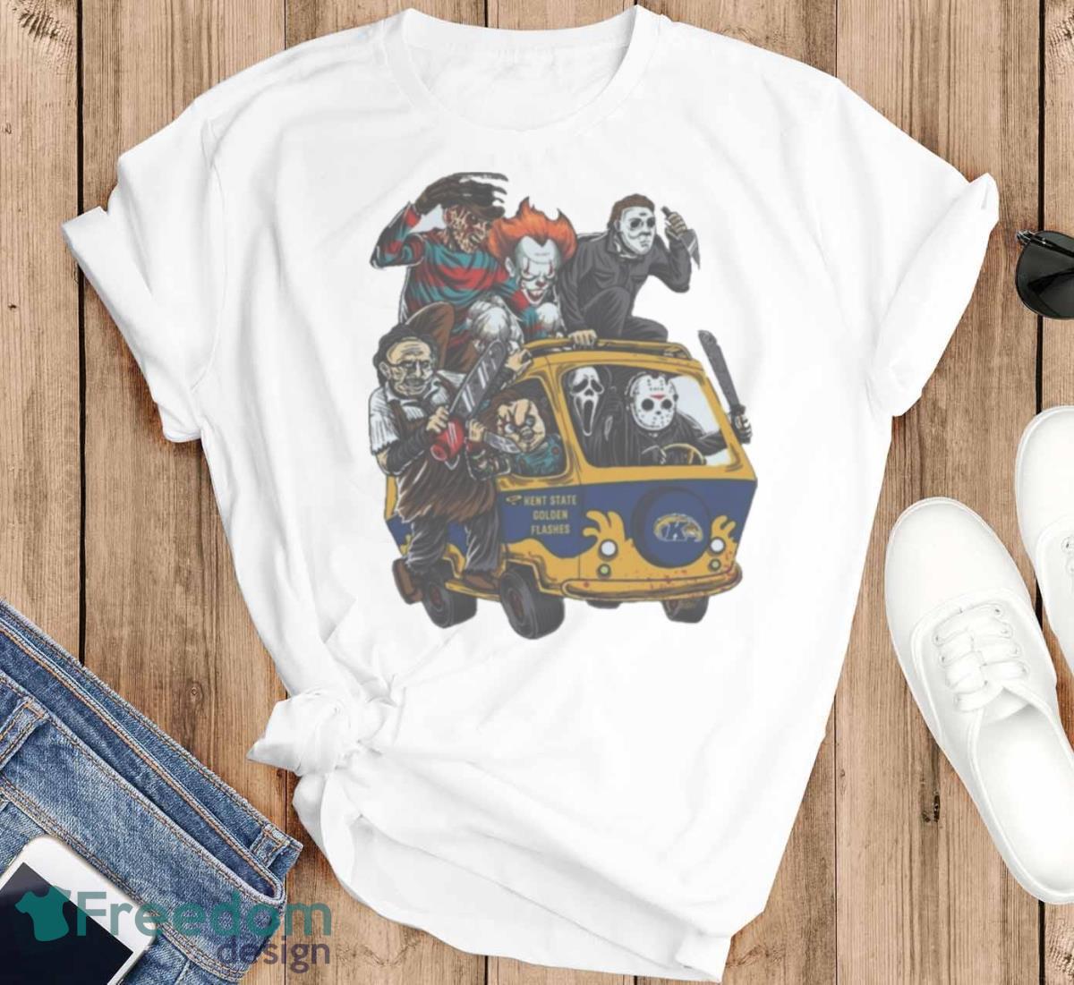 Kent State Golden Flashes Horror Movies Characters Bus Halloween 2023 T Shirt - T-SHIRT FLAT