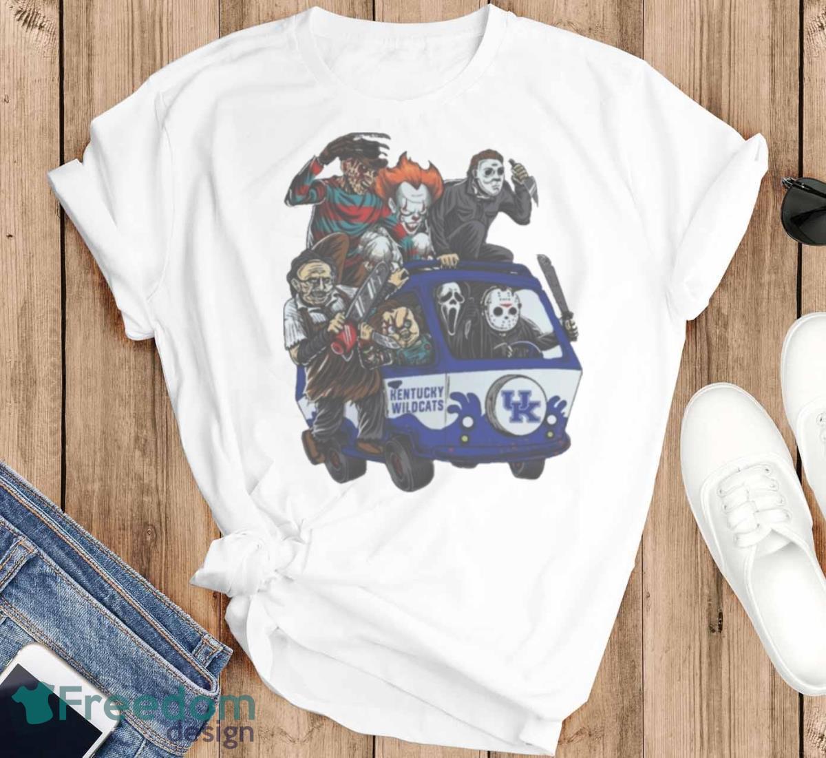 Kentucky Wildcats Horror Movies Characters Bus Halloween 2023 T Shirt - T-SHIRT FLAT