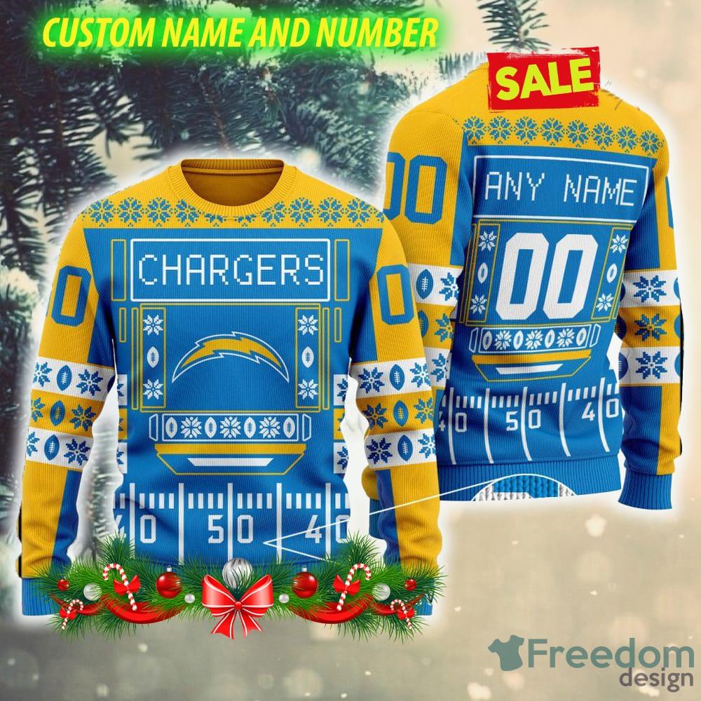 NFL Los Angeles Chargers Custom Name And Number 3D Ugly Christmas