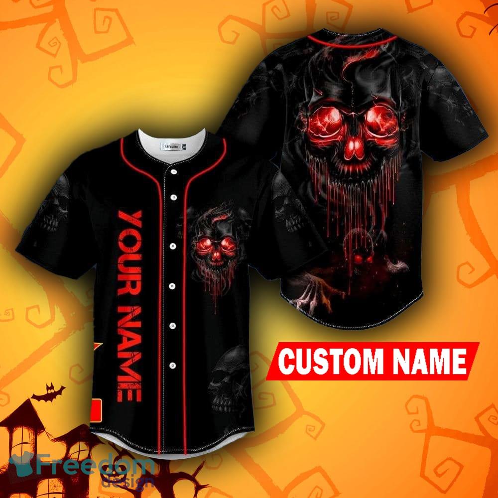 Custom Number And Name Los Angeles Rams Skull Halloween Baseball Jersey  Unisex - Banantees