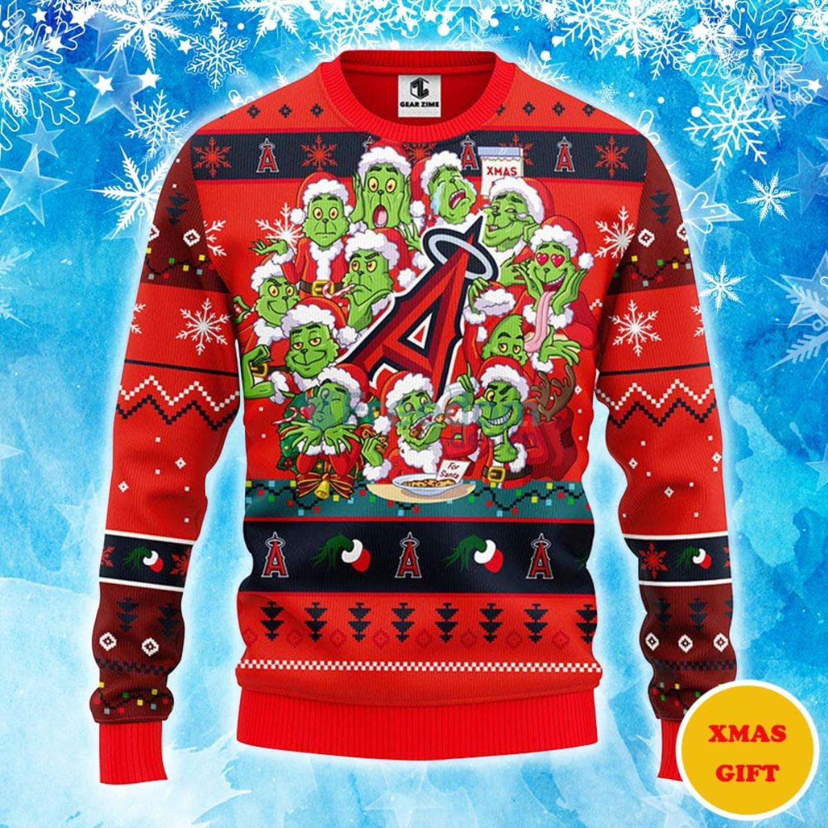 Los Angeles Angels 12 Grinch Xmas Day Christmas AOP Sweater Product Photo 1