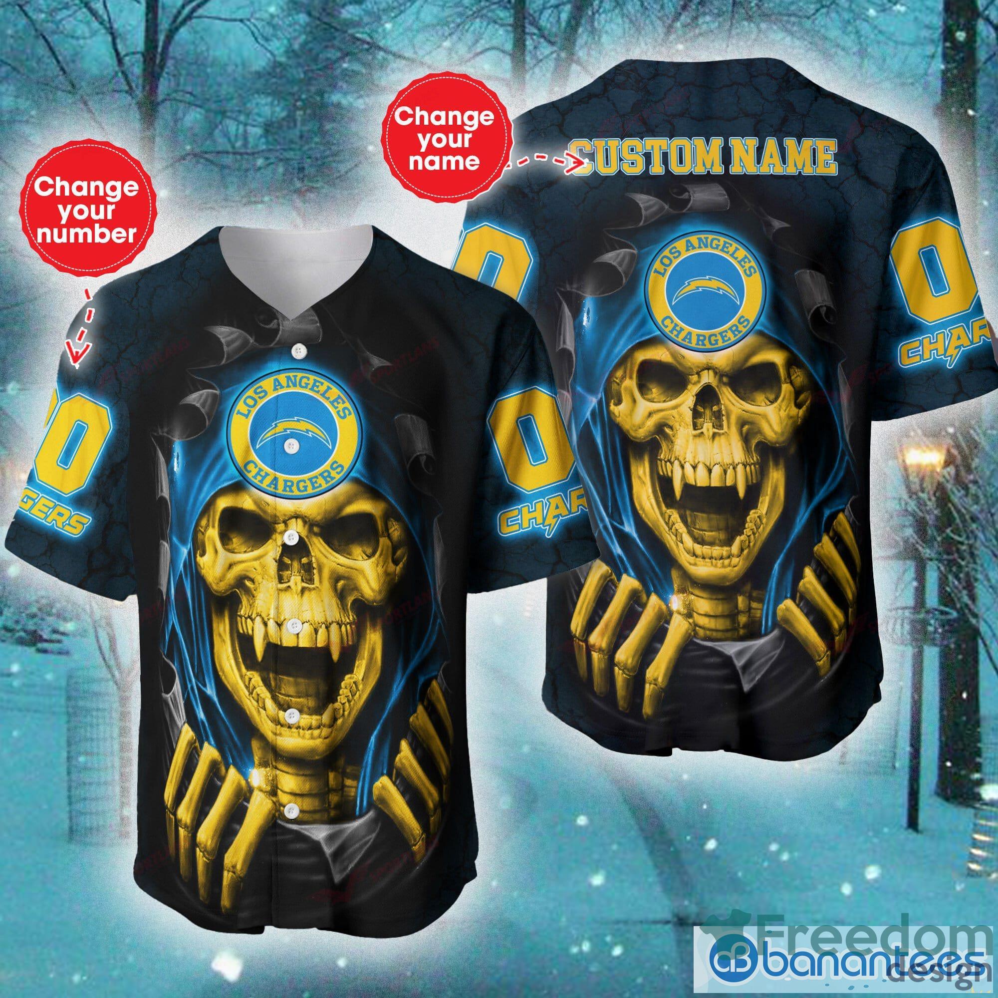 Los Angeles Chargers NFL Baseball Jersey Shirt Skull Custom Number