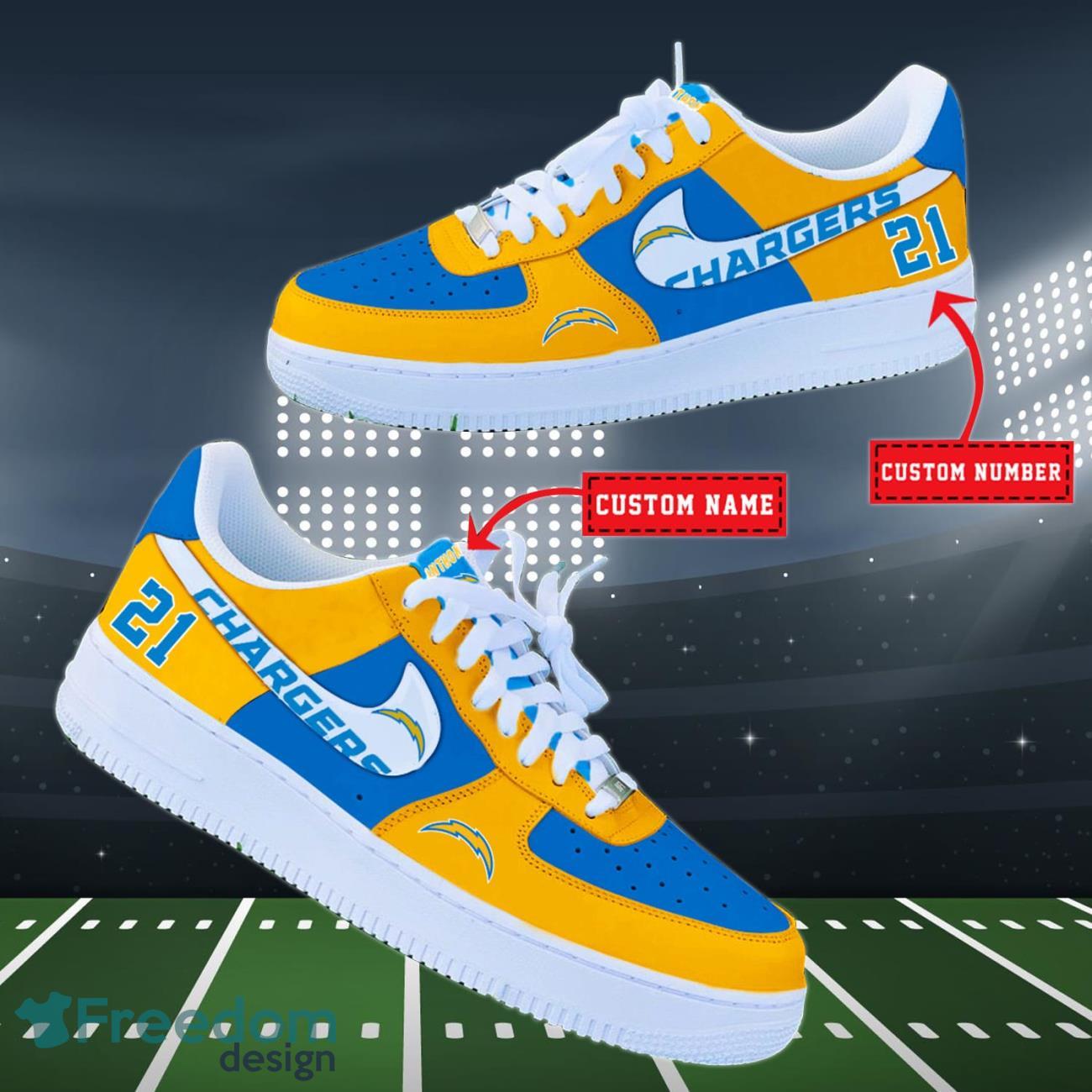 Los Angeles Chargers NFL Personalized Air Force Shoes Custom Name Product Photo 2