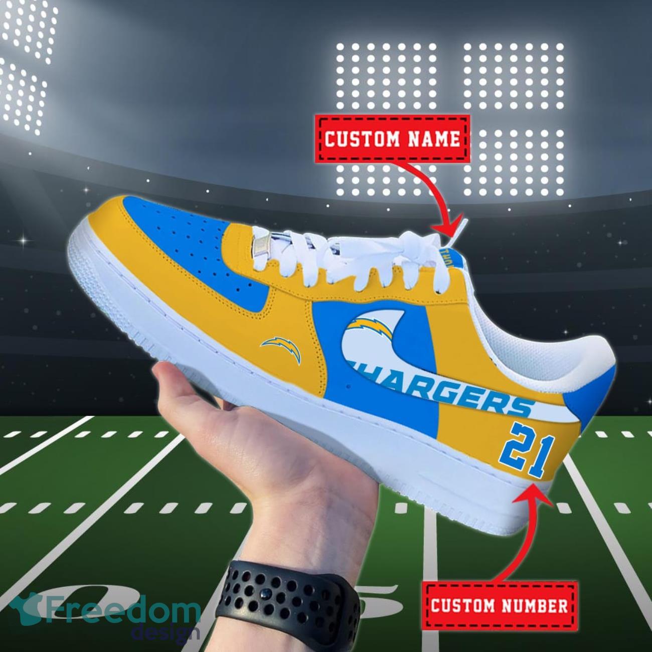 Los Angeles Chargers NFL Personalized Air Force Shoes Custom Name Product Photo 1