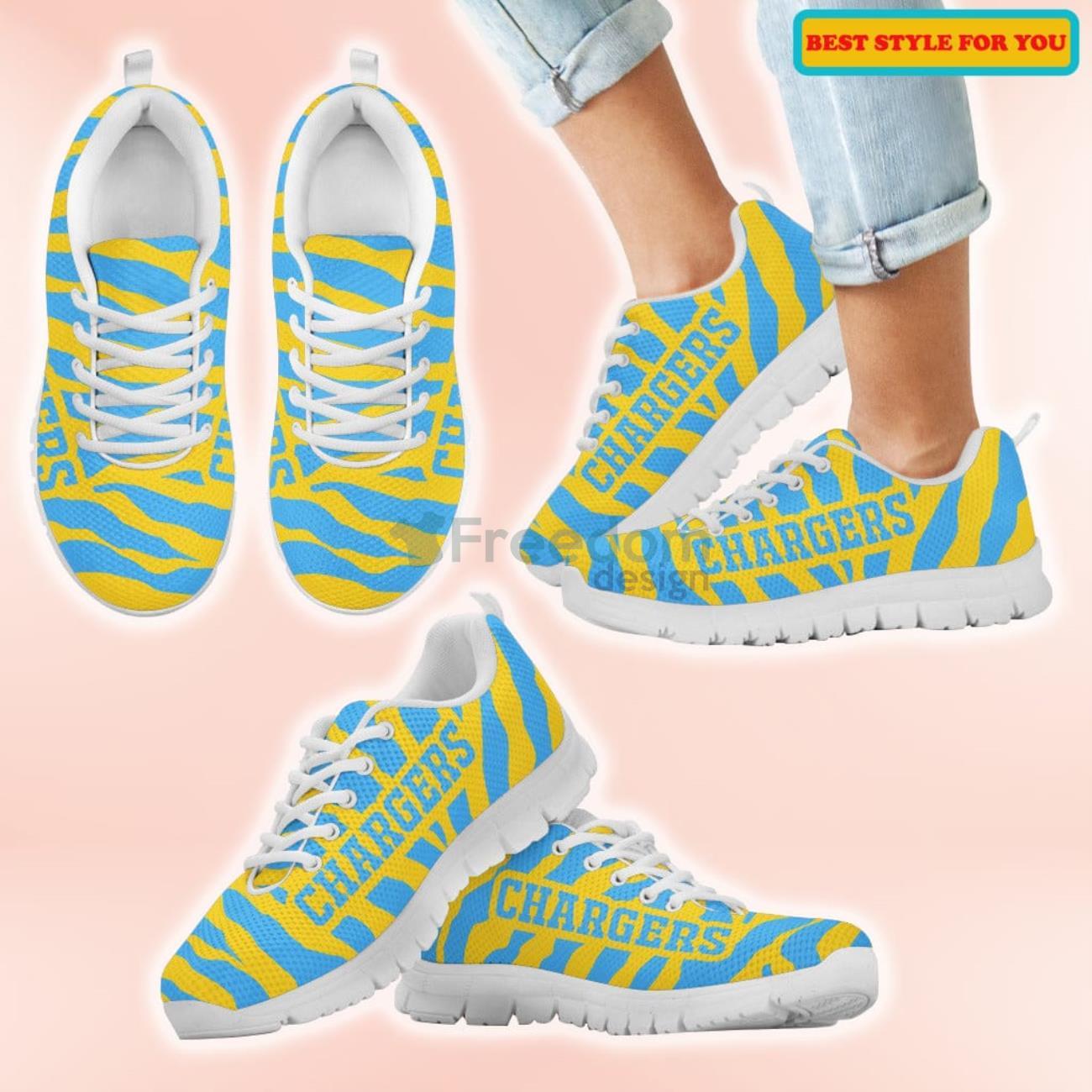 Los Angeles Chargers Tiger Skin Stripes Pattern Printed Casual Sneakers For Sport Fans Product Photo 2