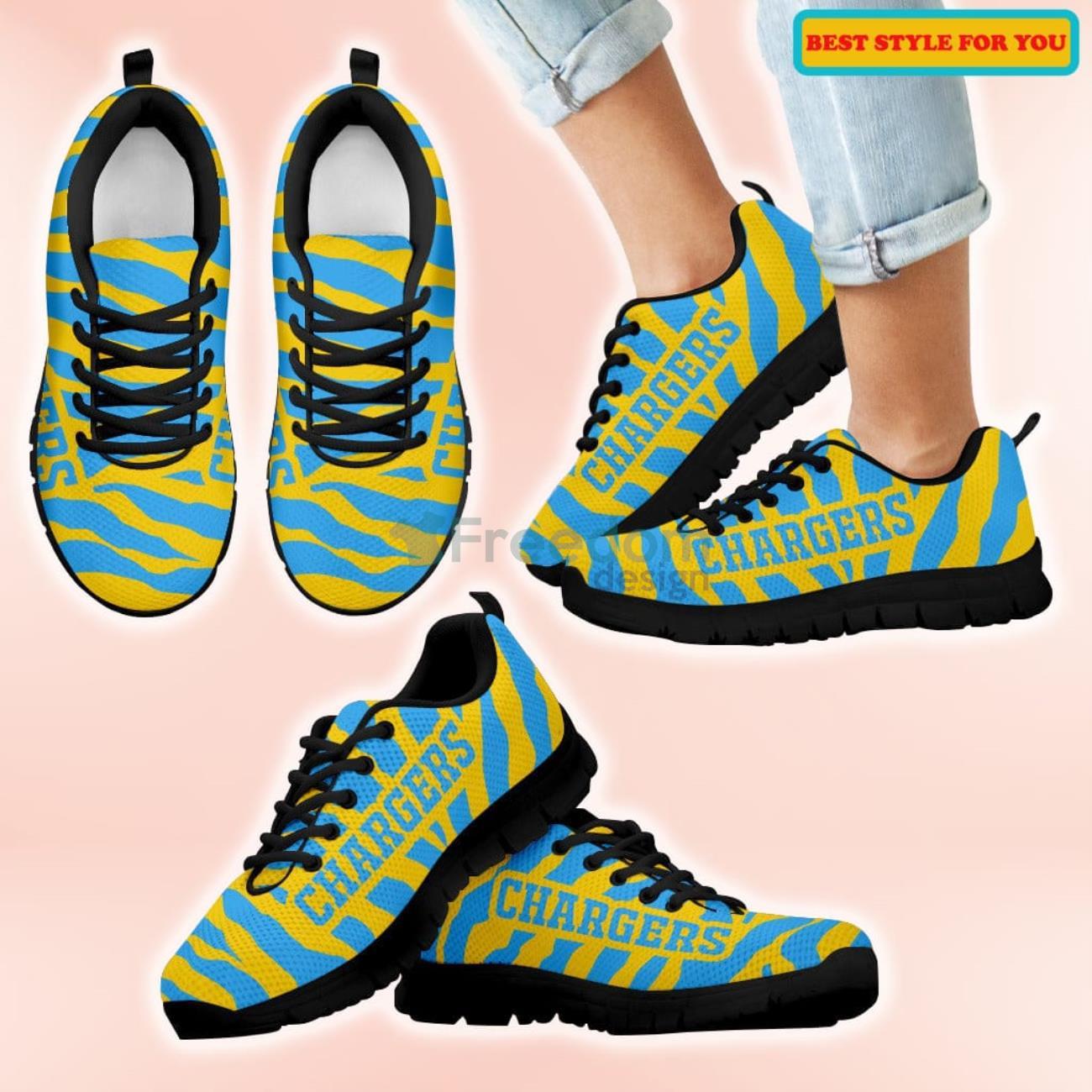 Los Angeles Chargers Tiger Skin Stripes Pattern Printed Casual Sneakers For Sport Fans Product Photo 1