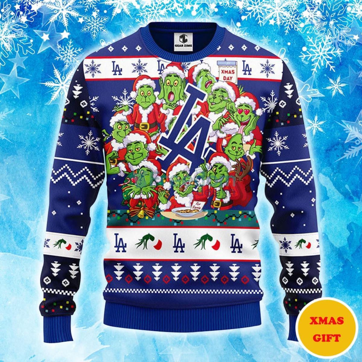 Los Angeles Dodgers 12 Grinch Xmas Day Christmas AOP Sweater Product Photo 1