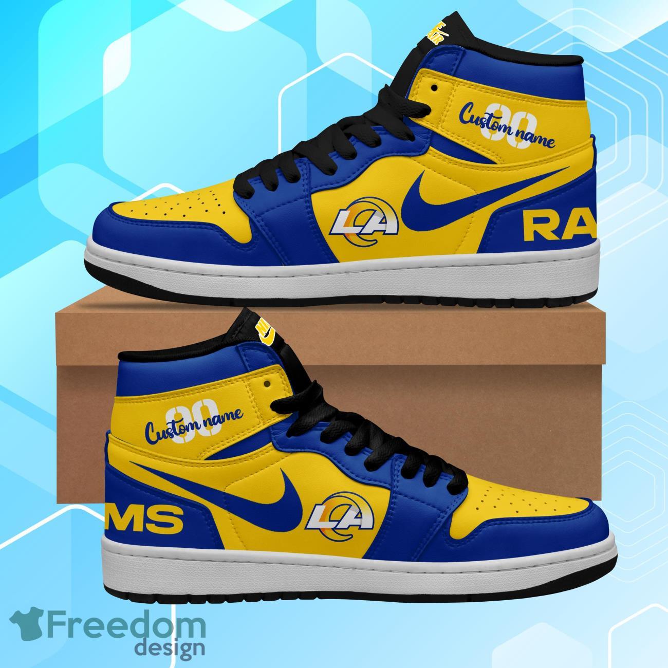 Los Angeles Rams Air Jordan Hightop Shoes Custom Name & Number Product Photo 1 Los Angeles Rams Air Jordan Hightop Shoes Custom Name & Number Product Photo 1
