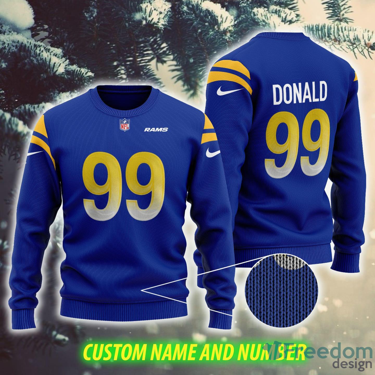 Los Angeles Rams Donald NFL Knitted Cider Custom Number And Name Ugly  Christmas Sweater Blue Gift Fans - Freedomdesign