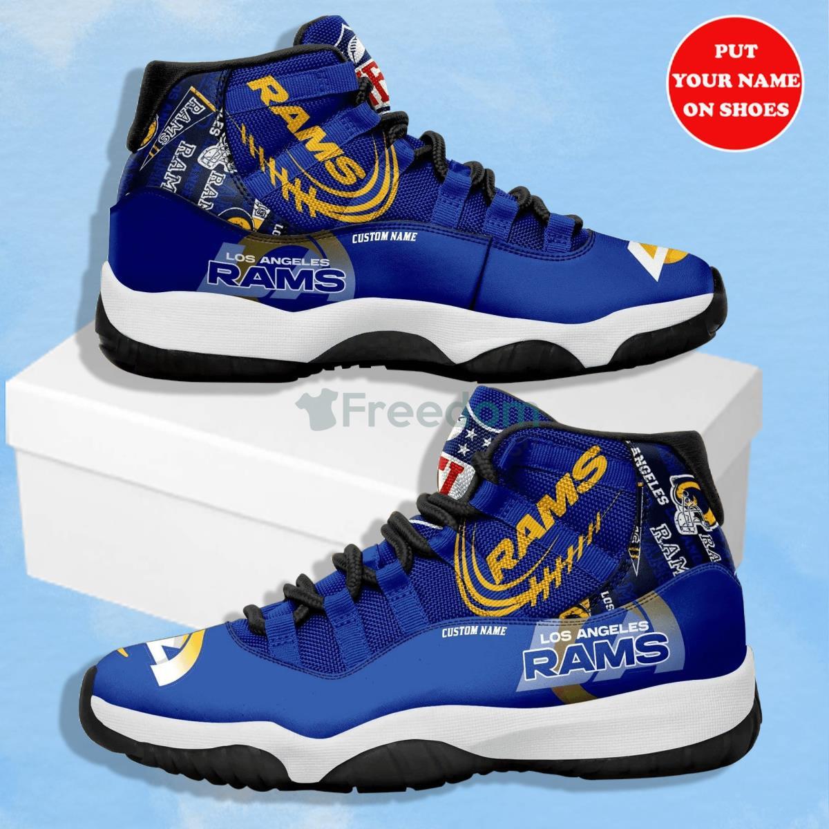 Los Angeles Rams NFL Logo Air Jordan 11 Shoes Custom Name Shoes Product Photo 1