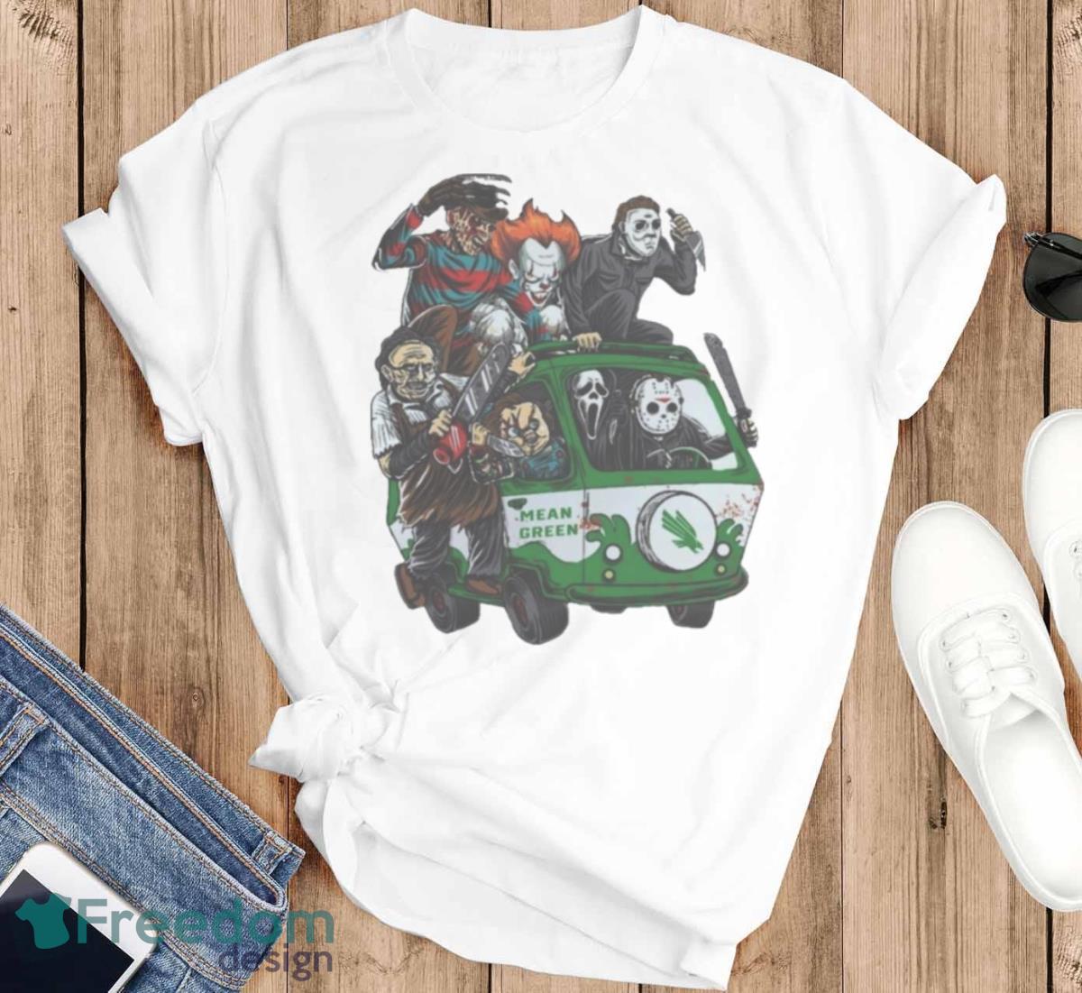 Mean Green Horror Movies Characters Bus Halloween 2023 T Shirt - T-SHIRT FLAT