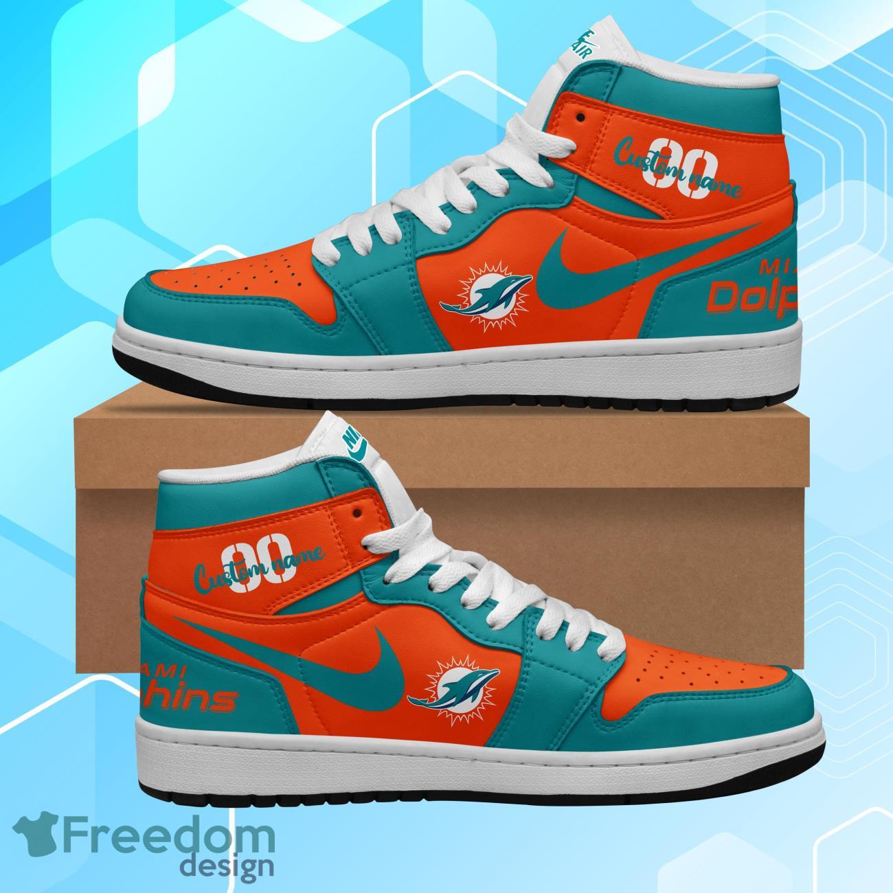 Miami Dolphins Air Jordan Hightop Shoes Custom Name & Number Product Photo 2