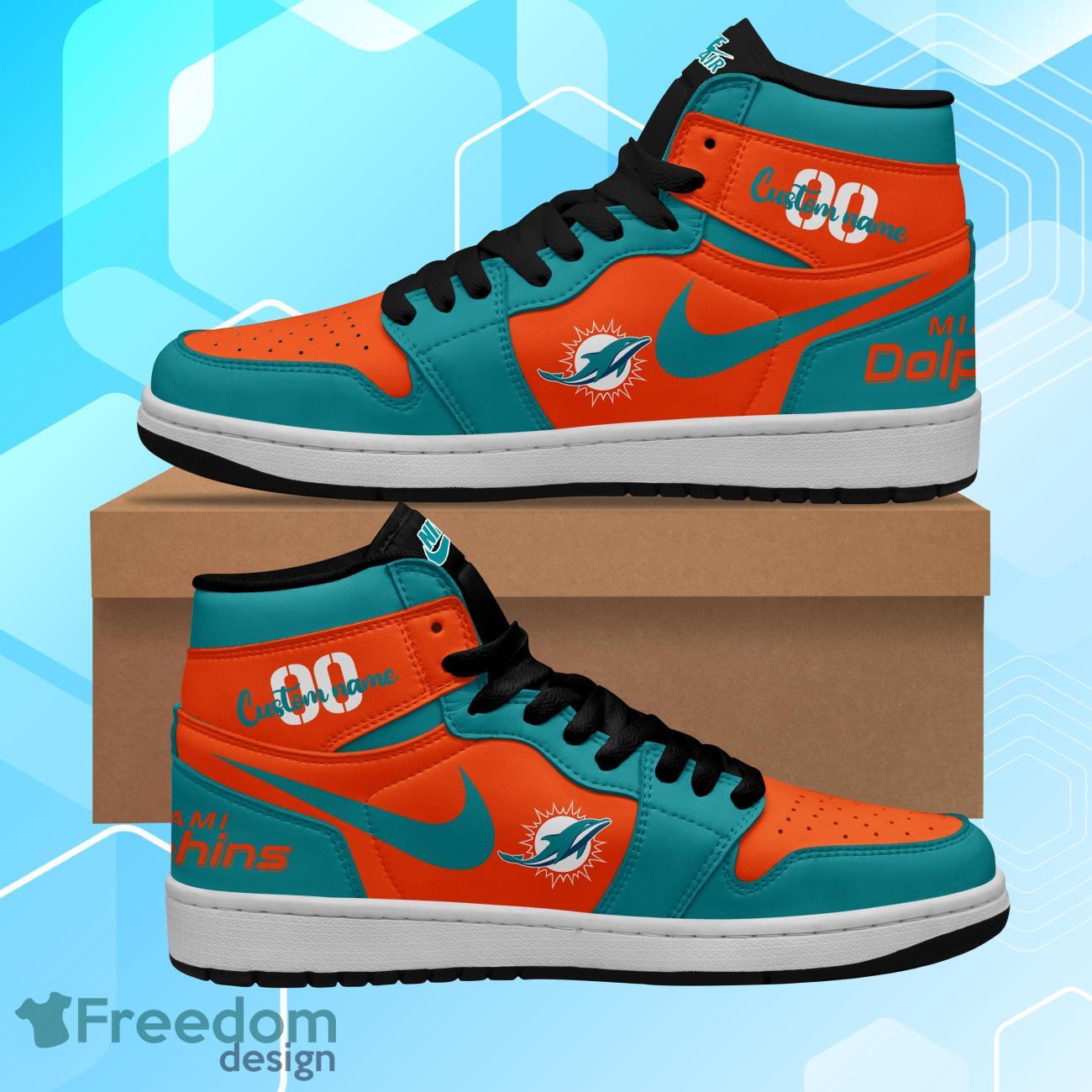 Miami Dolphins Air Jordan Hightop Shoes Custom Name & Number Product Photo 1