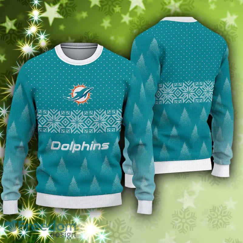 Miami Dolphins Dog Family Holiday Ugly Sweater, Size: L