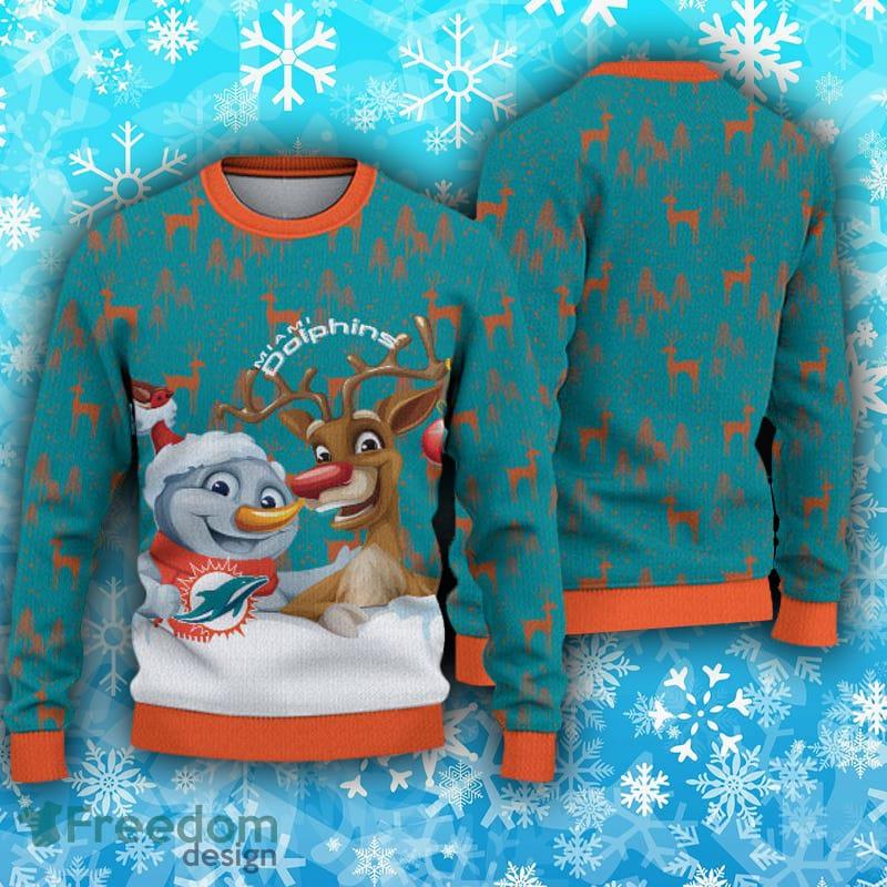 Miami Dolphins Christmas Reindeers Pattern Ugly Christmas Sweater -  Freedomdesign