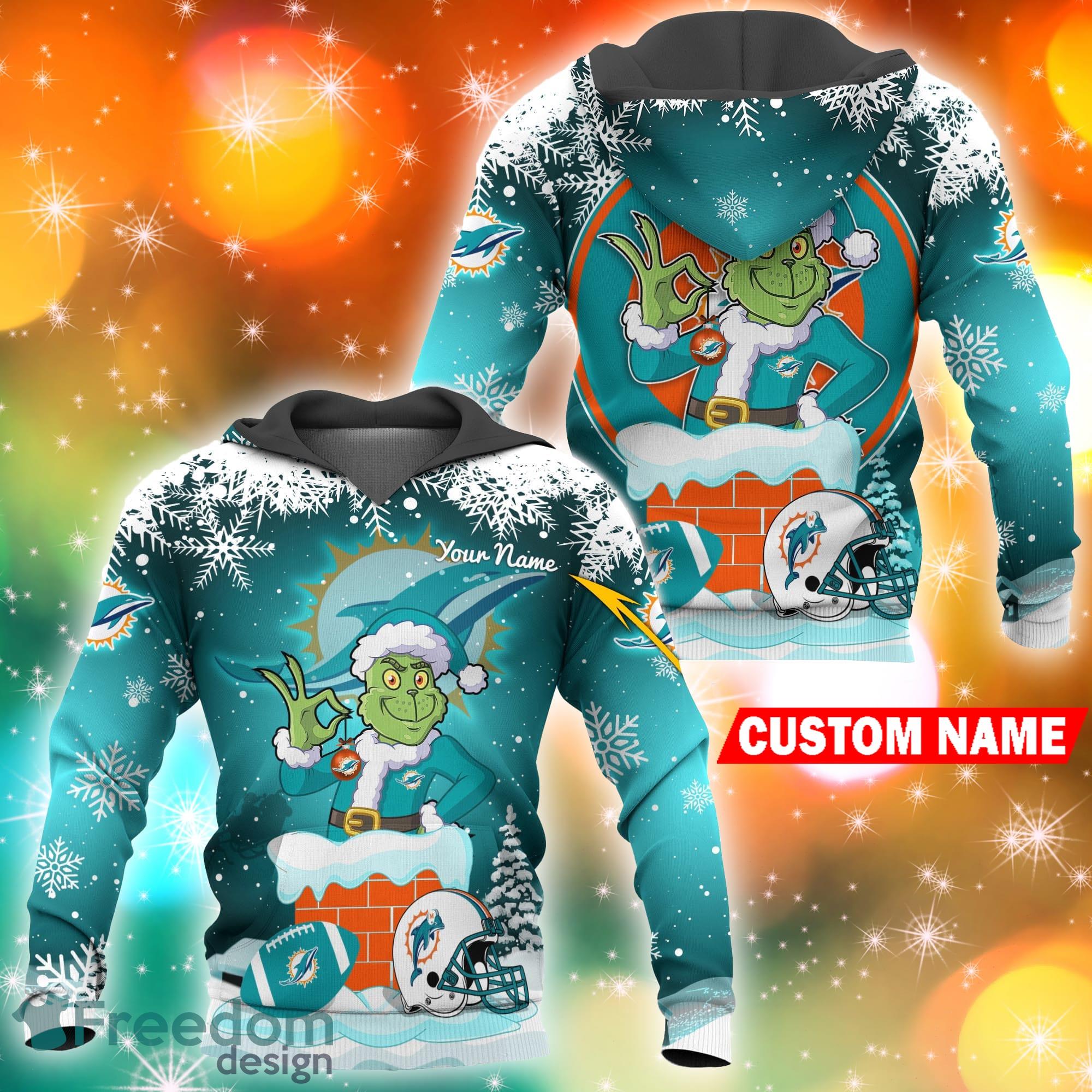 Miami Dolphins NFL Christmas Grinch in Chimney 3D Hoodie Pullover Prints  Custom Name - Freedomdesign