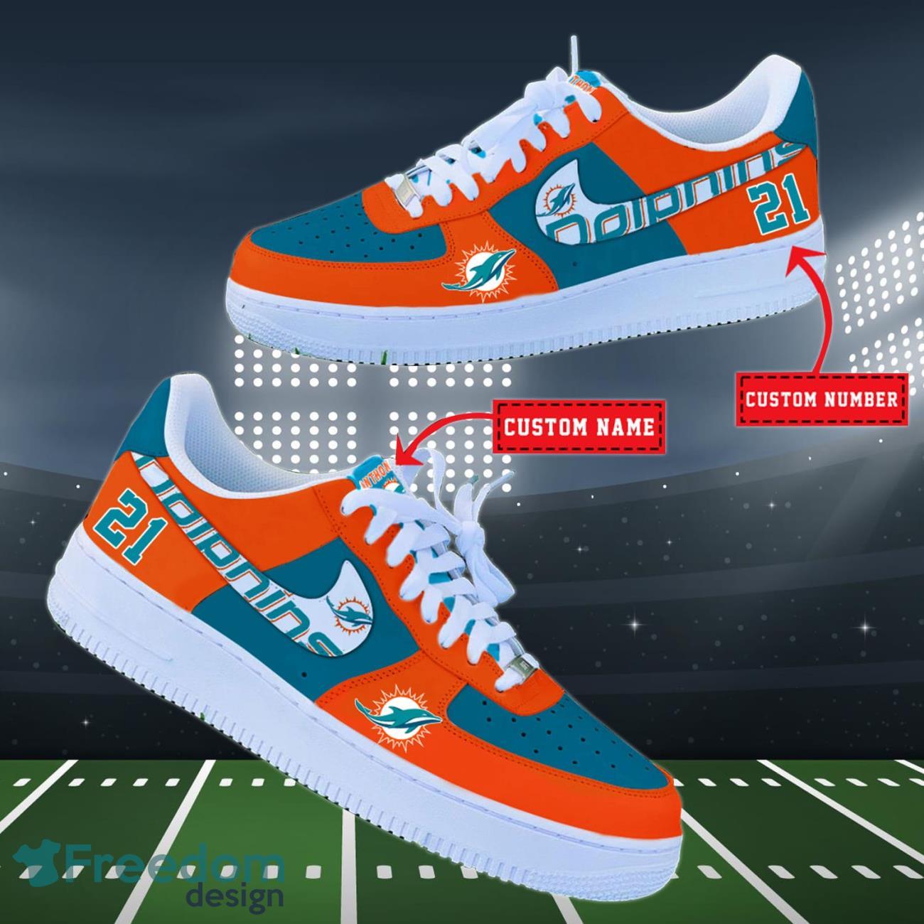 Miami Dolphins NFL Personalized Air Force Shoes Custom Name Product Photo 2