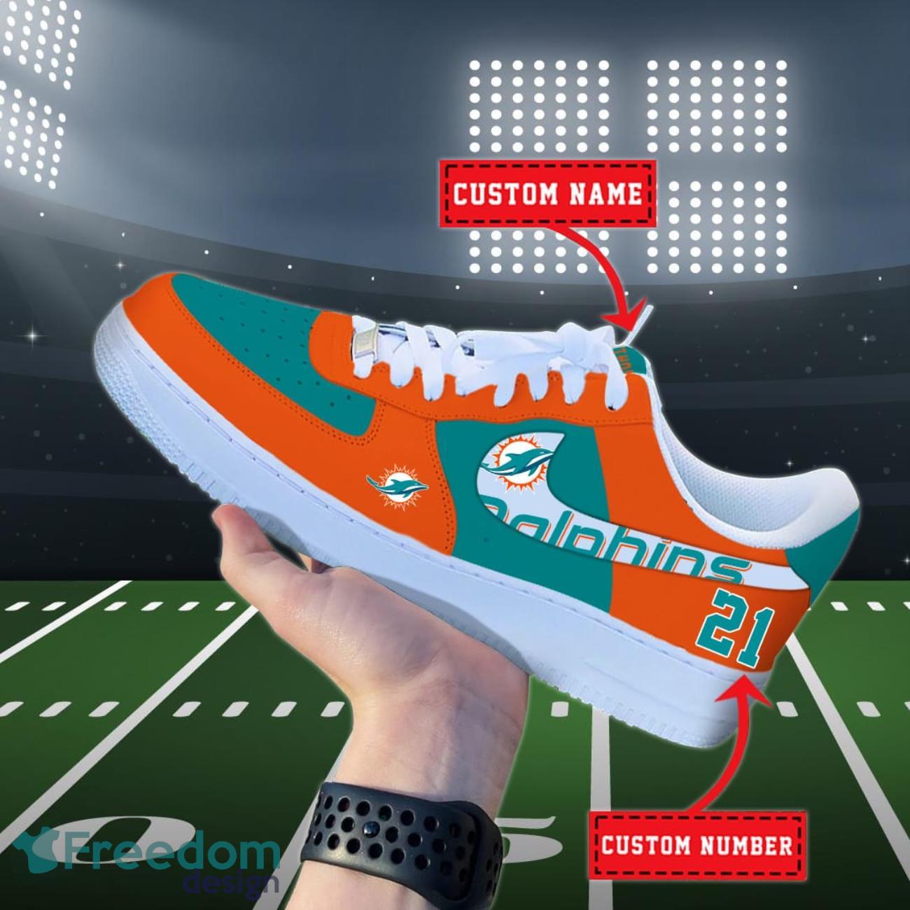 Miami Dolphins NFL Personalized Air Force Shoes Custom Name Product Photo 1