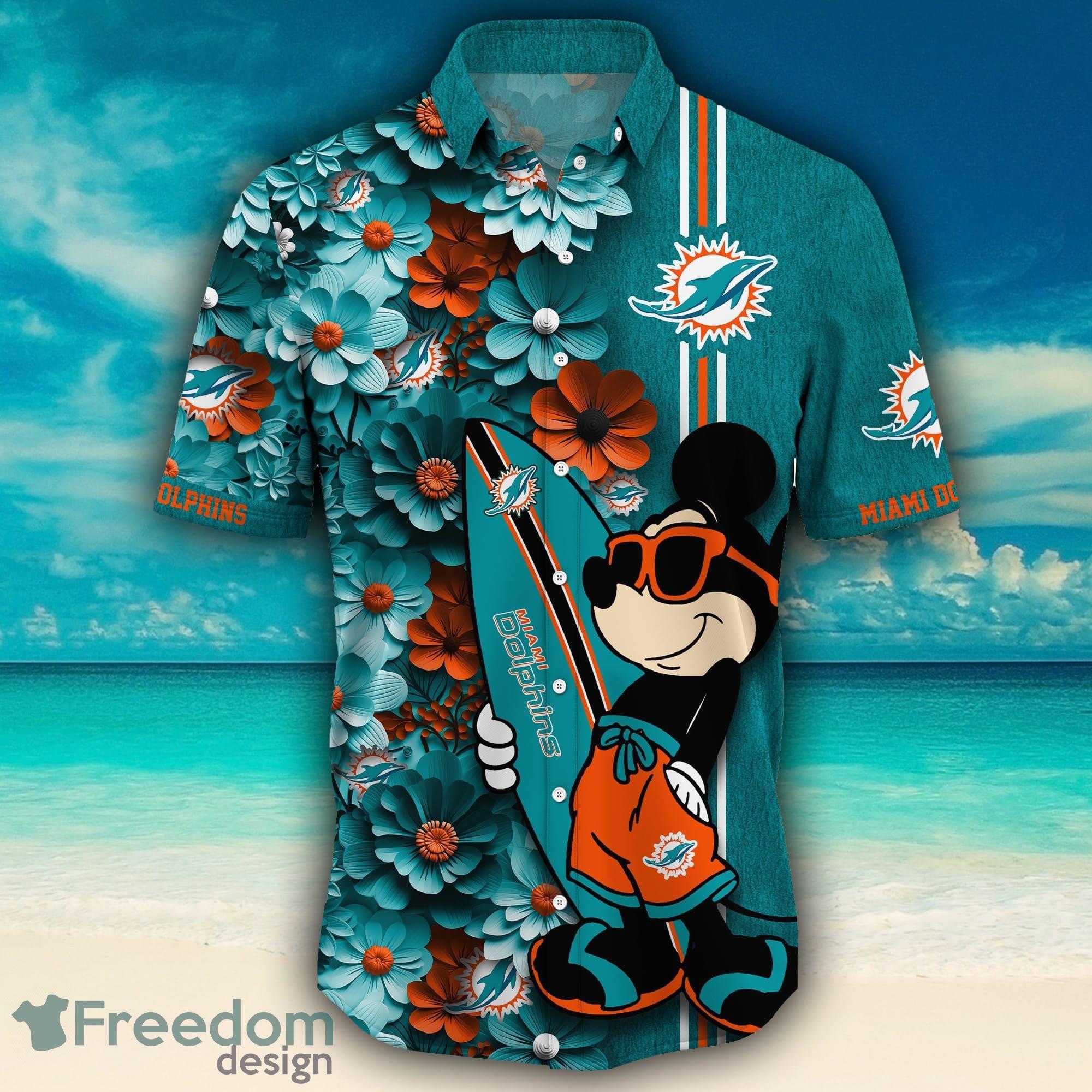 Miami Dolphins Surfboard Parttern Mickey Mouse Flower Hawaiian Shirt -  Freedomdesign