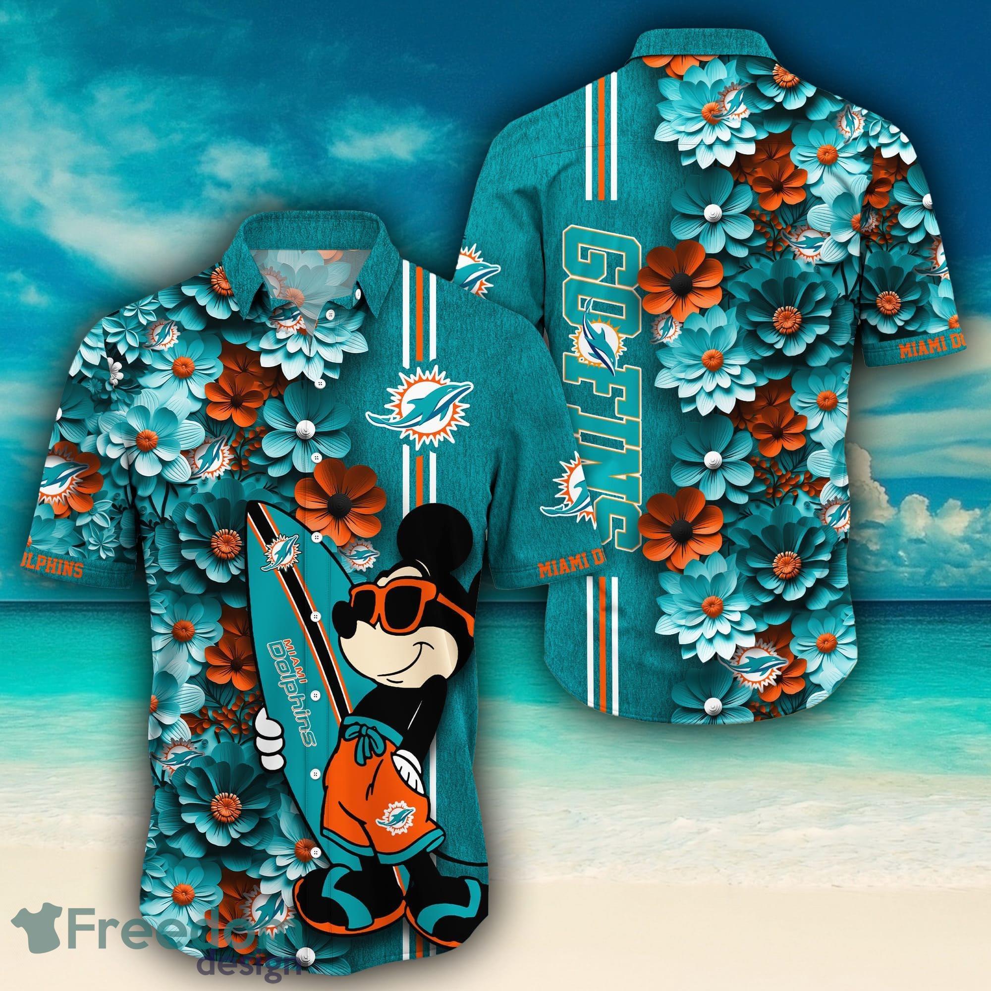 Mickey And Floral Miami Dolphins NFL Summer Hawaiian Shirt