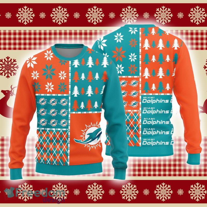 Miami Dolphins Christmas Pine Tree Patterns Pattern Knitted Ugly Christmas  Sweater AOP Gift For Men And Women - Teeclover