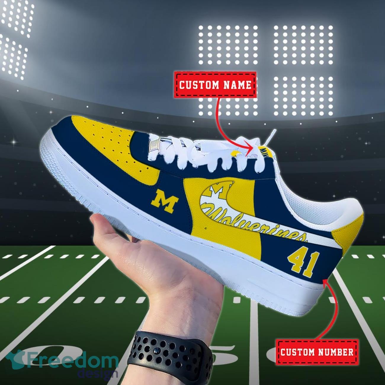 Michigan Wolverines NCAA Air Force Shoes Custom Name Product Photo 2