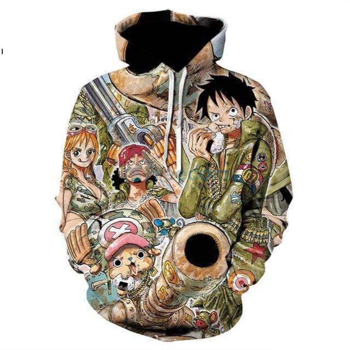 Military Style Straw Hat One Piece Anime 3D Hoodie Product Photo 1