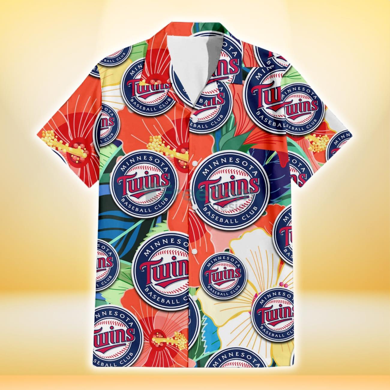 Minnesota Twins Short Sleeve Button Up Tropical Aloha Hawaiian