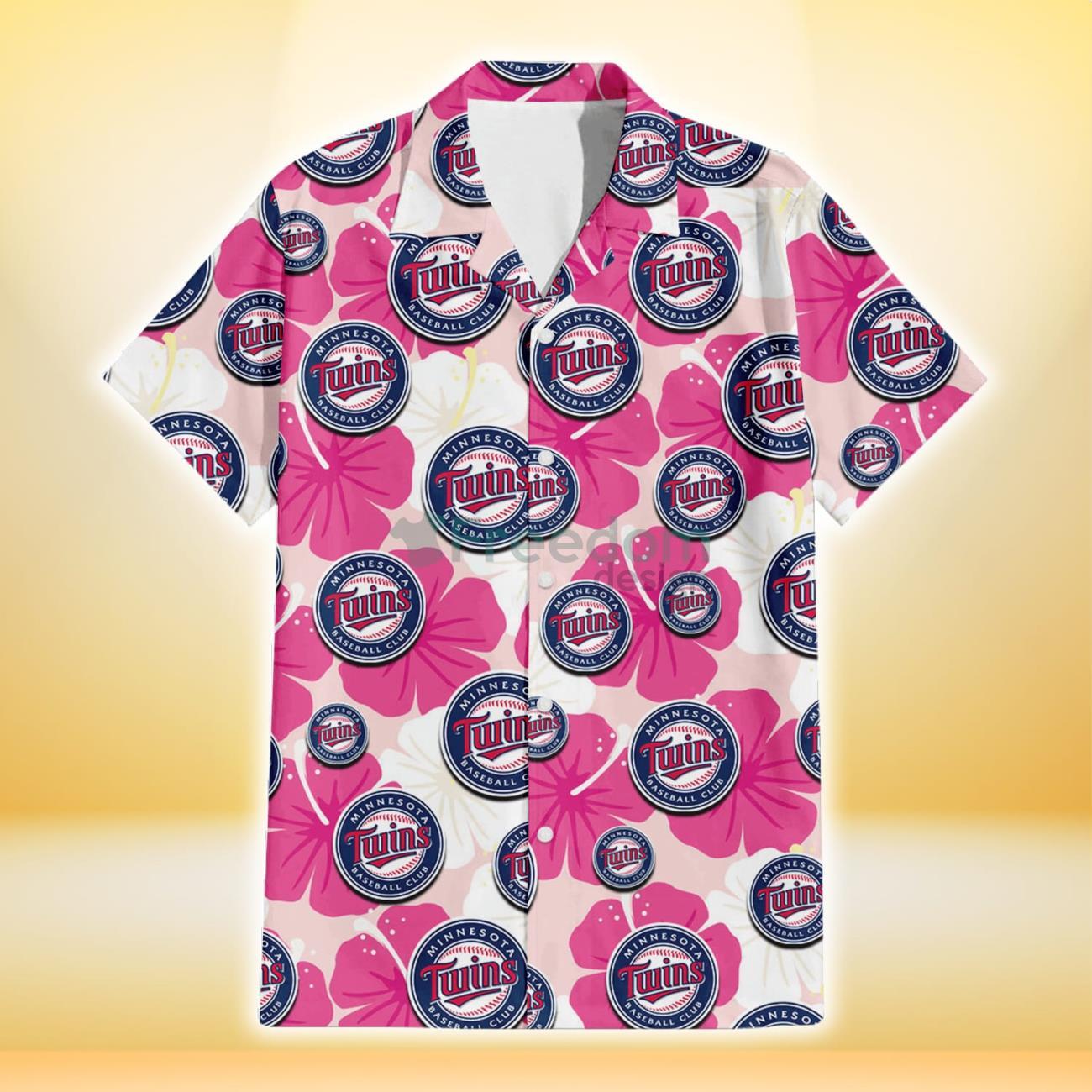 Minnesota Twins Pink White Hibiscus Misty Rose Background 3D Hawaiian Shirt  Gift For Fans - Freedomdesign