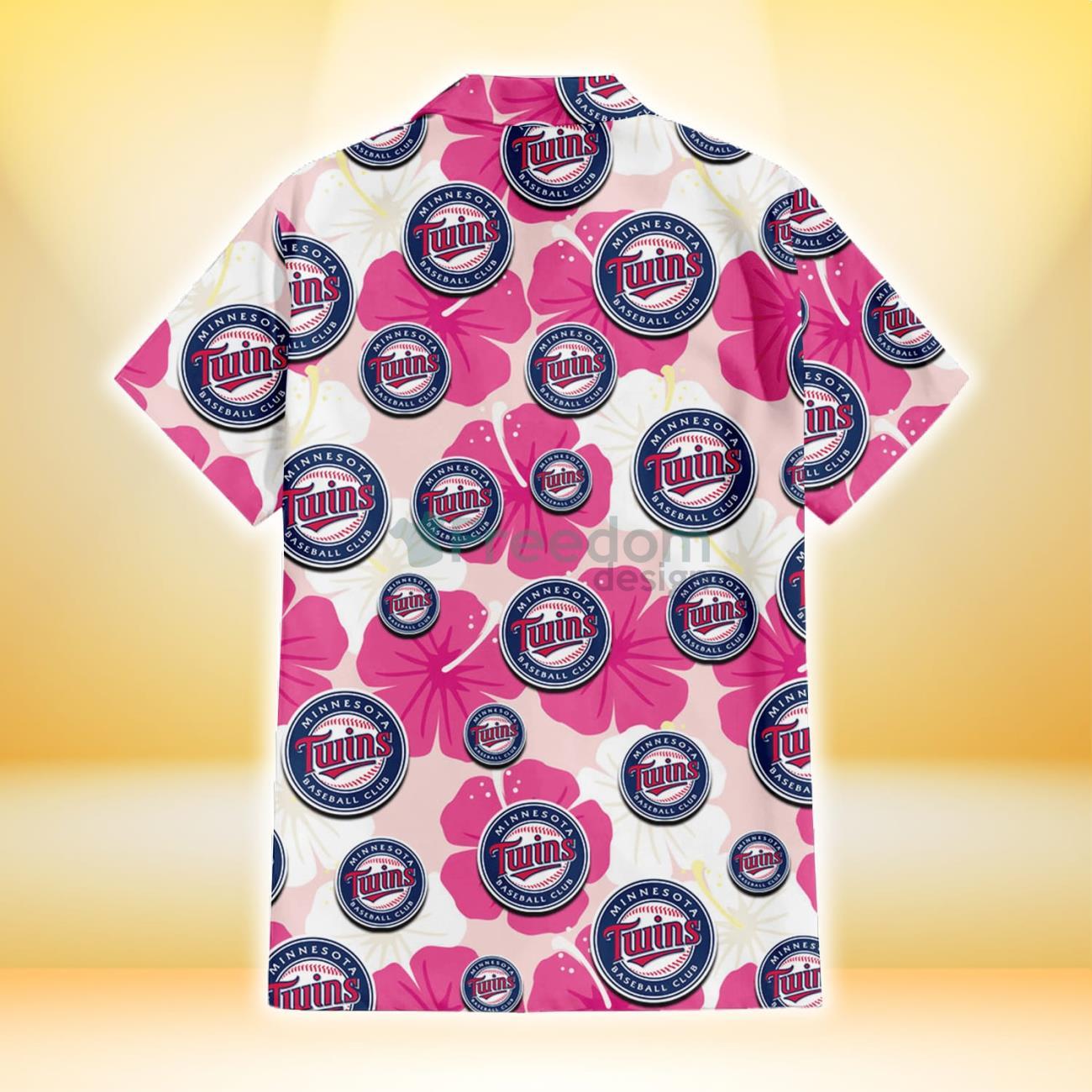 Minnesota Twins Pink White Hibiscus Misty Rose Background 3D Hawaiian Shirt  Gift For Fans - Freedomdesign