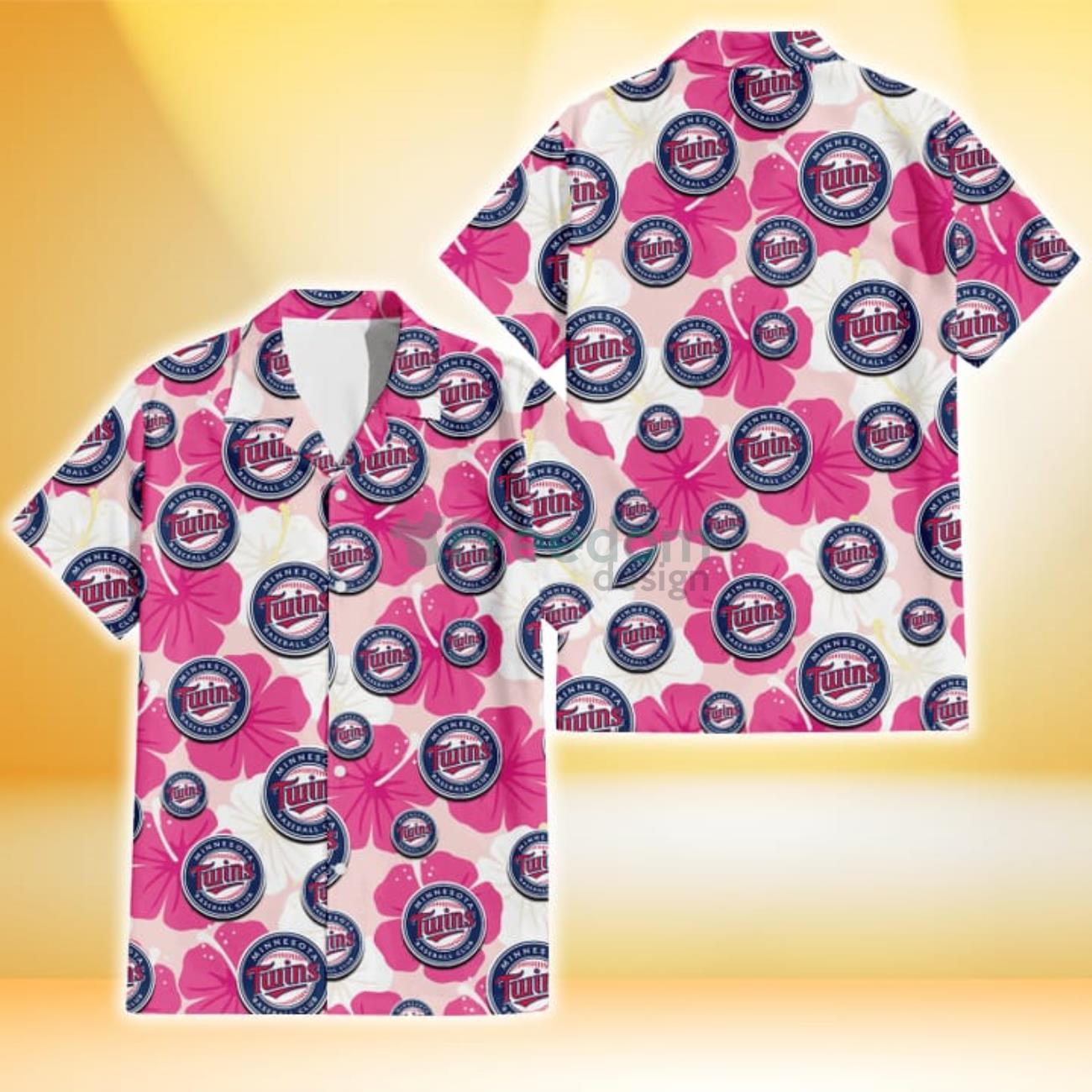 Minnesota Twins Pink White Hibiscus Misty Rose Background 3D Hawaiian Shirt  Gift For Fans - Freedomdesign