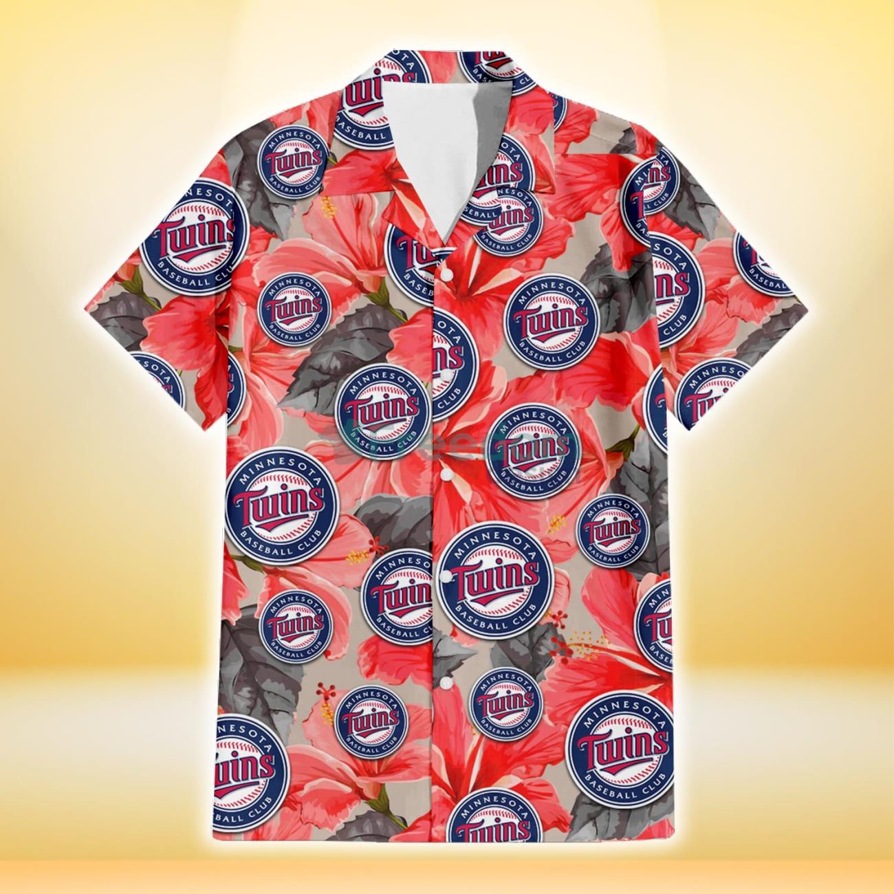 Minnesota Twins Red Beige Hibiscus Beige Background 3D Hawaiian Shirt Gift  For Fans - Freedomdesign
